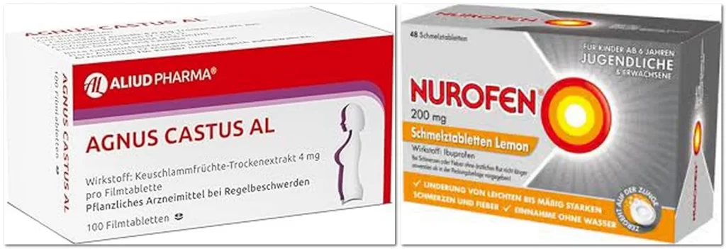Tabletten gegen Menstruationsbeschwerden NUROFEN 200 mg Schmelztabletten Lemon und Agnus Castus AL Filmtabletten